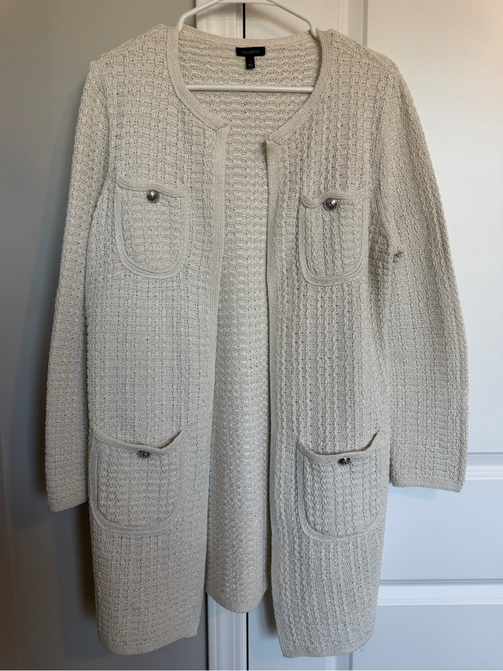 Talbots White Knit Long Cardigan Sweater